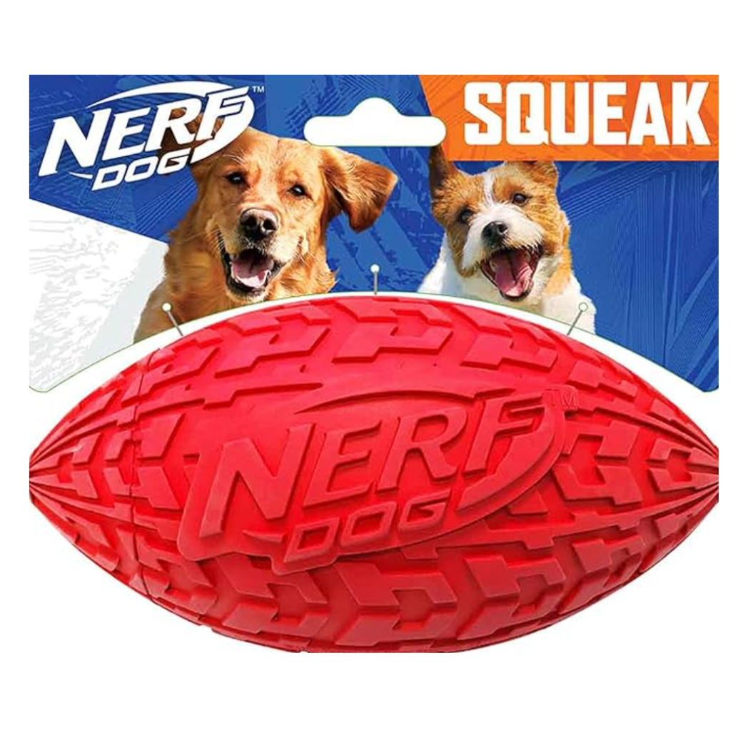 Nerf Dog Tire Squeak Football - Medium/Large, Red