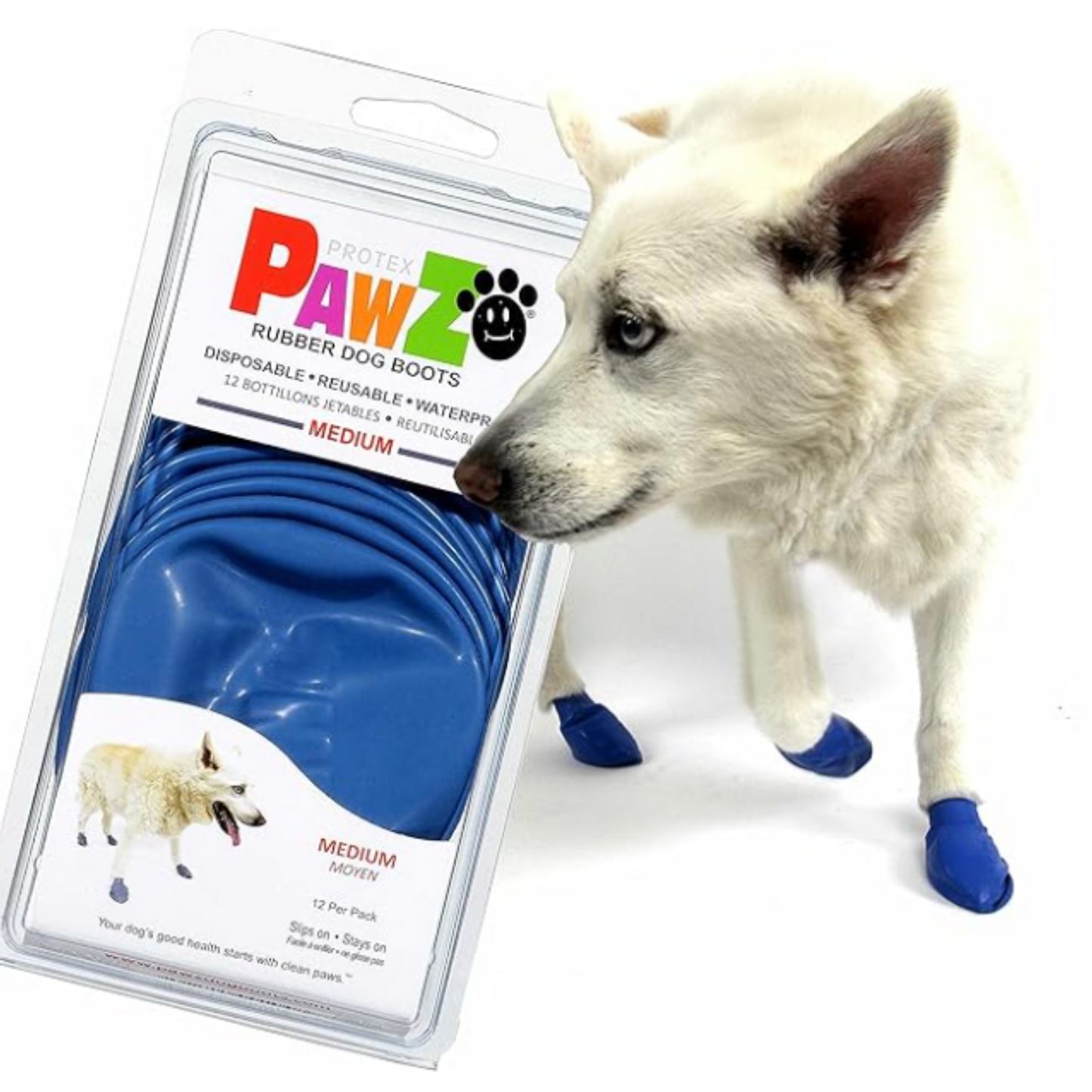 PawZ Rubber Dog Boots, Blue - Medium (12 Pack)