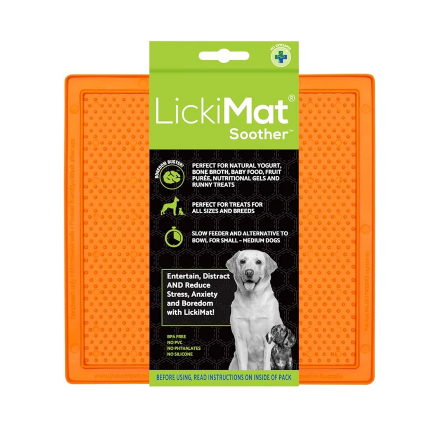 LickiMat Classic Soother Slow Feeder for Dogs 8x8-inches - Orange