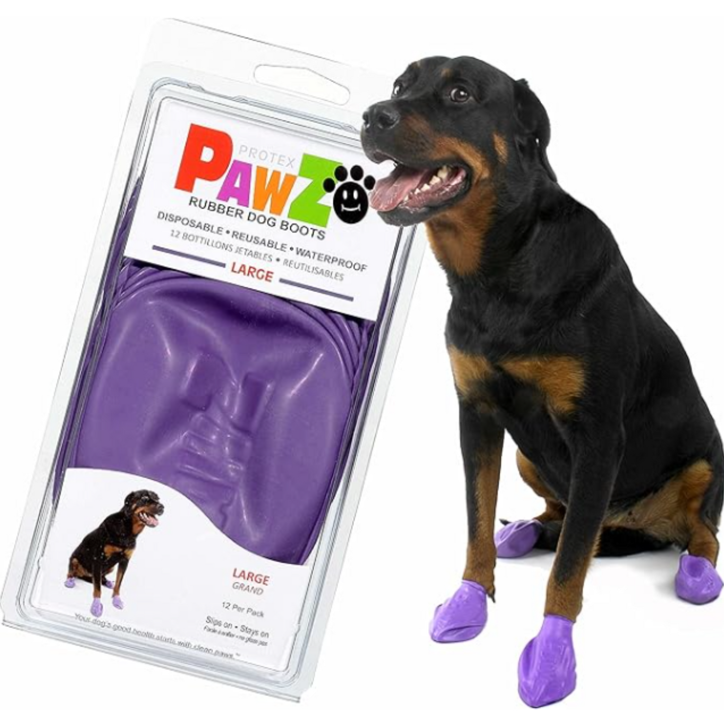 PawZ Rubber Dog Boots, Purple - Large (12 Pack)