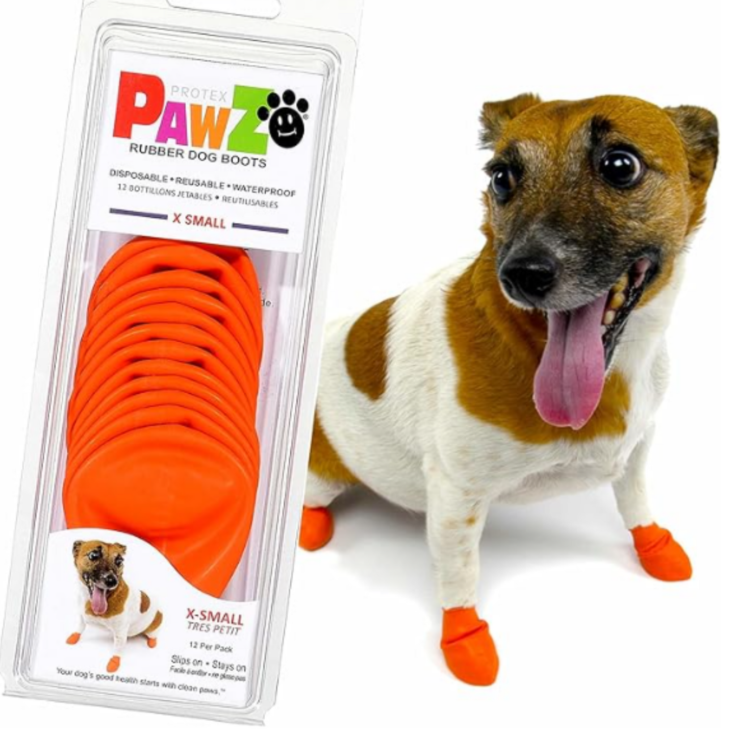 PawZ Rubber Dog Boots, Orange - XS (12 Pack)