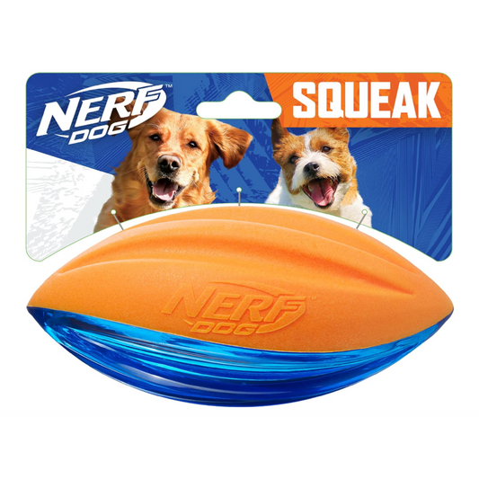 Nerf Dog TPR/ Foam Squeak Football - Medium/Large, Blue/Orange