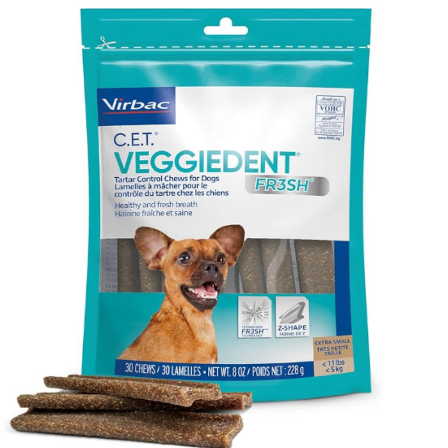 Virbac CET VEGGIEDENT FR3SH Tartar Control Chews - 8 oz