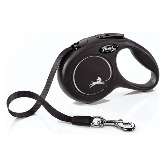 Flexi New Classic Retractable Tape Leash for Dogs - 16 ft. Large, Black