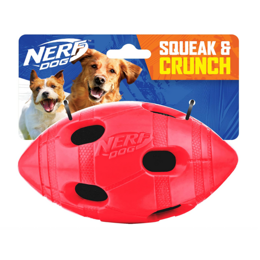 Nerf Dog Squeak & Crunch Football - Medium/Large, Red