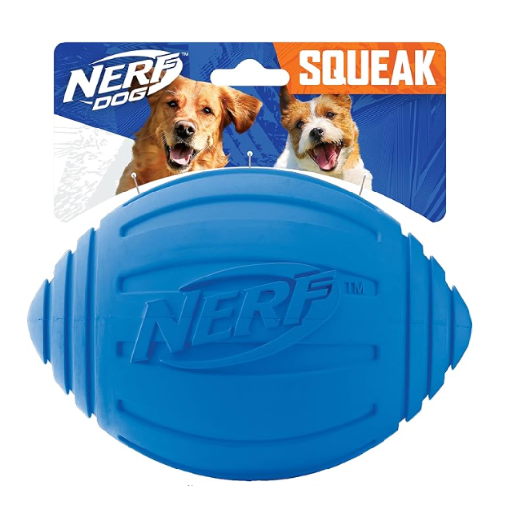 Nerf Dog Ridged Squeak Football - Medium/Large, Blue