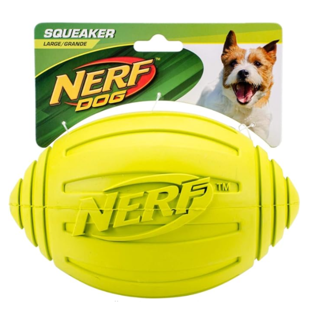 Nerf Dog Ridged Squeak Football - Medium/Large, Green