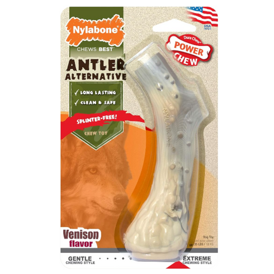 Nylabone Power Chew Antler Dog Chew Alternative Venison Flavor - Medium/Wolf