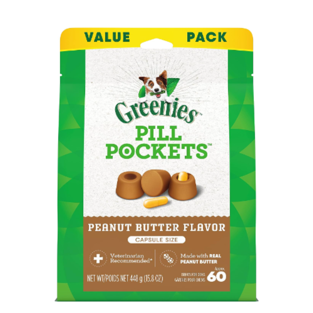 Greenies Pill Pockets Natural Soft Dog Treats with Real Peanut Butter, 15.8 oz. 60 Treats