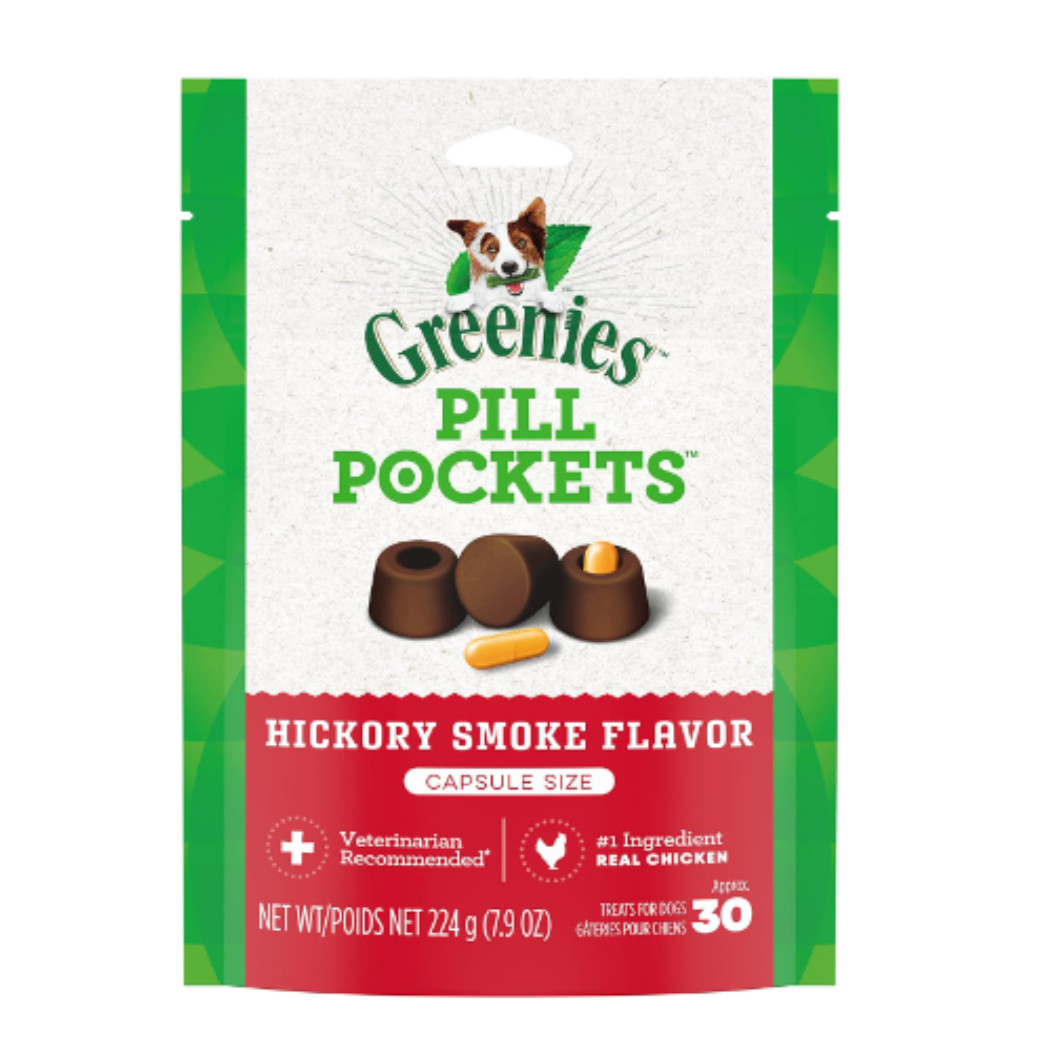 GREENIES PILL POCKETS for Dogs Capsule Size Natural Soft Dog Treats, Hickory Smoke Flavor, 7.9 oz. 30 Treats