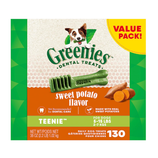 Greenies Teenie Natural Dog Dental Treats, Sweet Potato Flavor, 36 oz. 130 Treats