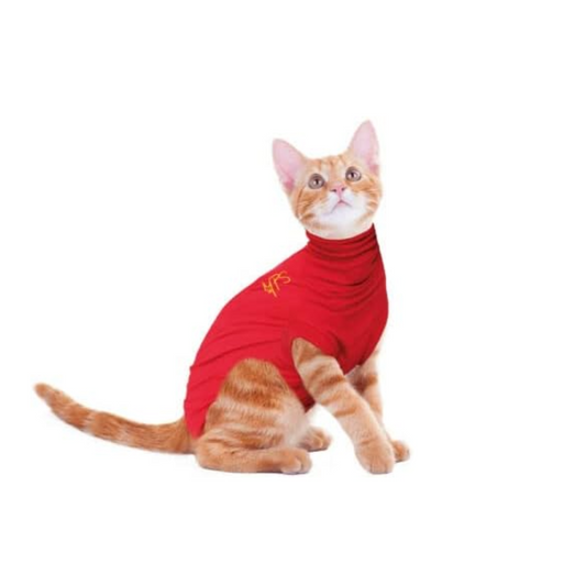 MPS Medical Pet Shirt Cat, Surgery Recovery Suit, Red, XXXX-Small