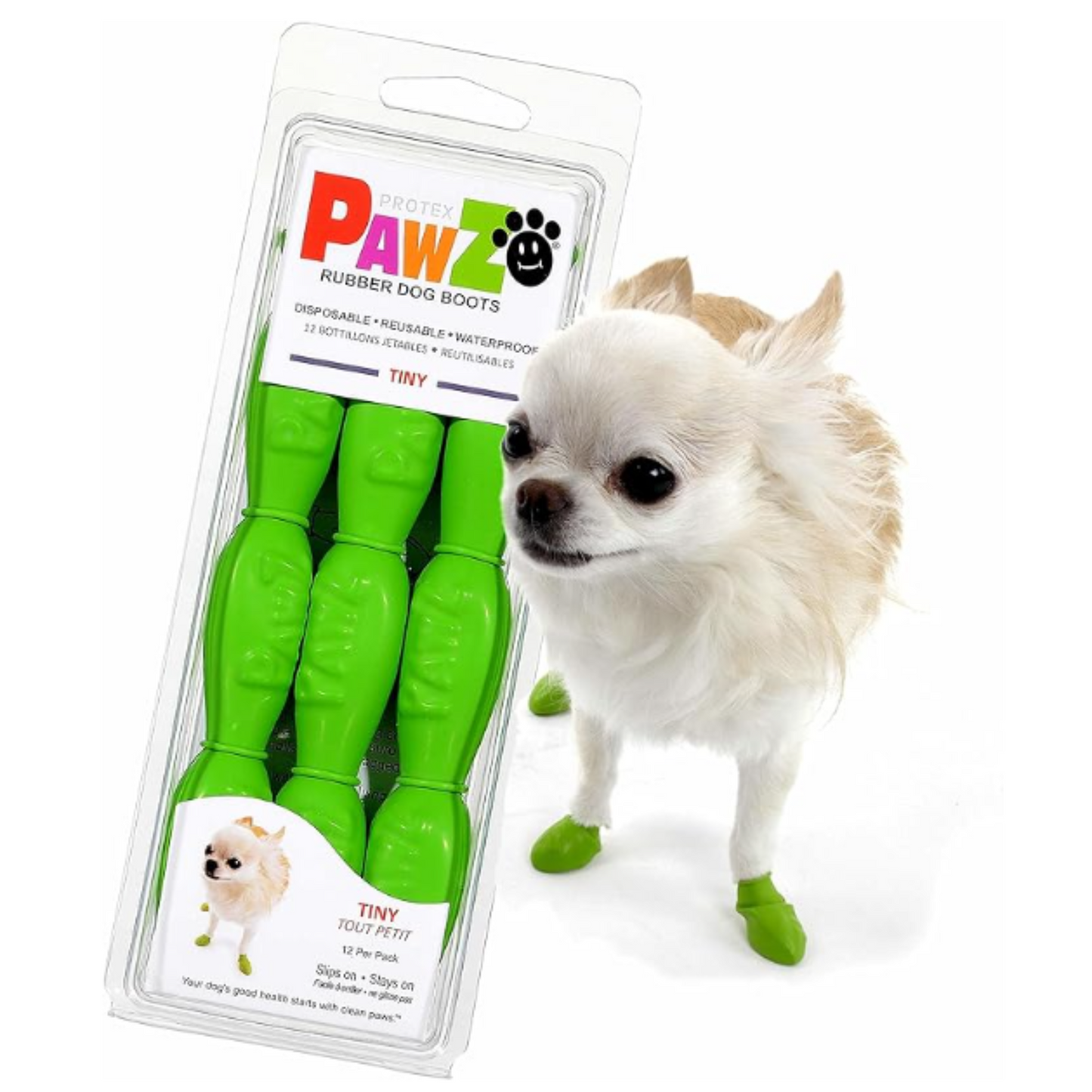 PawZ Rubber Dog Boots, Lime - Tiny (12 Pack)